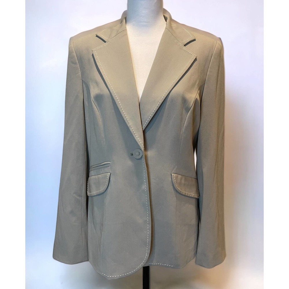 CABI Tan Single Button Collared Career Classic Boss Babe Blazer Jacket Women 8